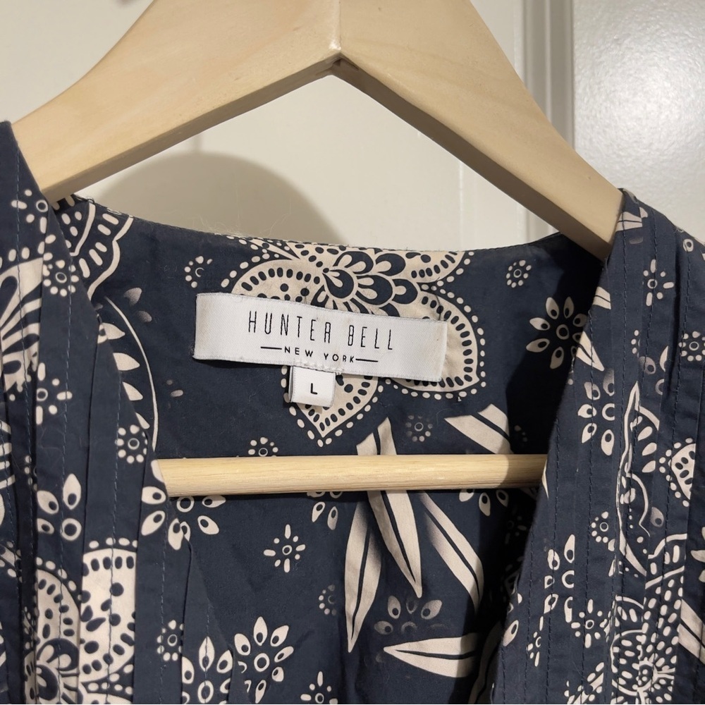 HUNTER BELL jerkins printed floral tunic dress mini L boho cotton beautiful - Picture 2 of 9